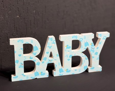 قطعة خشب تزيين كلمة BABY ازرق ( عرض 35 سم * ارتفاع 14.5 سم )