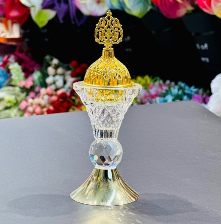 توزيعات مبخرة زجاج كرستال قاعدة نحاس مع طابة ( ارتفاع 17 سم - عرض 6 سم )