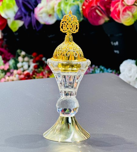 توزيعات مبخرة زجاج كرستال قاعدة نحاس مع طابة ( ارتفاع 17 سم - عرض 6 سم )