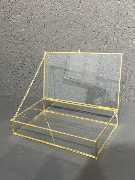 صندوق مجوهرات اكسسوارات زجاج مستطيل شفاف كبير ( ارتفاع 5سم - عرض 25سم )