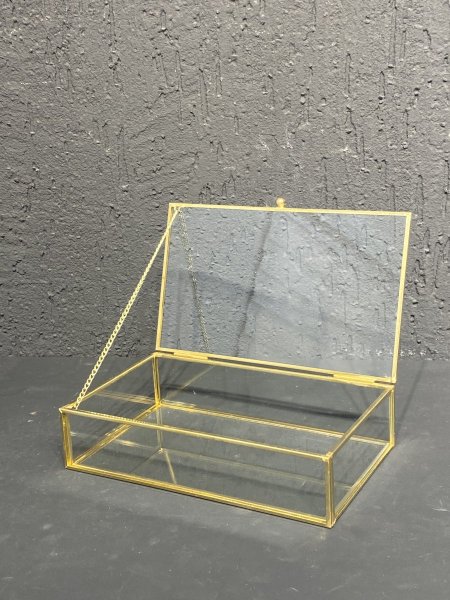 صندوق مجوهرات اكسسوارات زجاج مستطيل شفاف صغير ( ارتفاع 5سم - عرض 20سم )