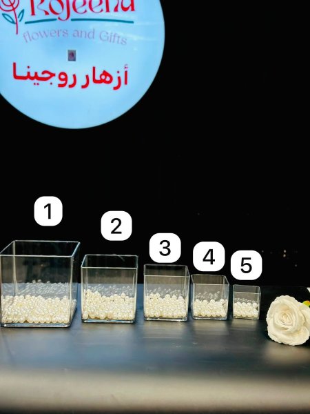 طقم فازات بلاستيك شفاف مربع ( 5 قطع )